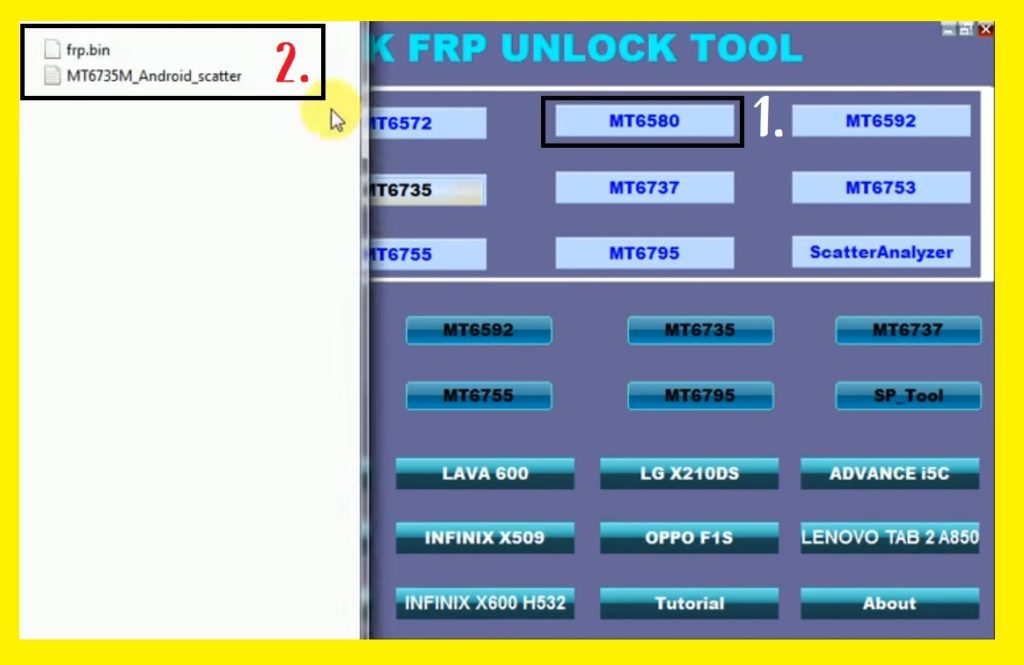 Click on MTK CHip set to MTK FRP Remove Tool